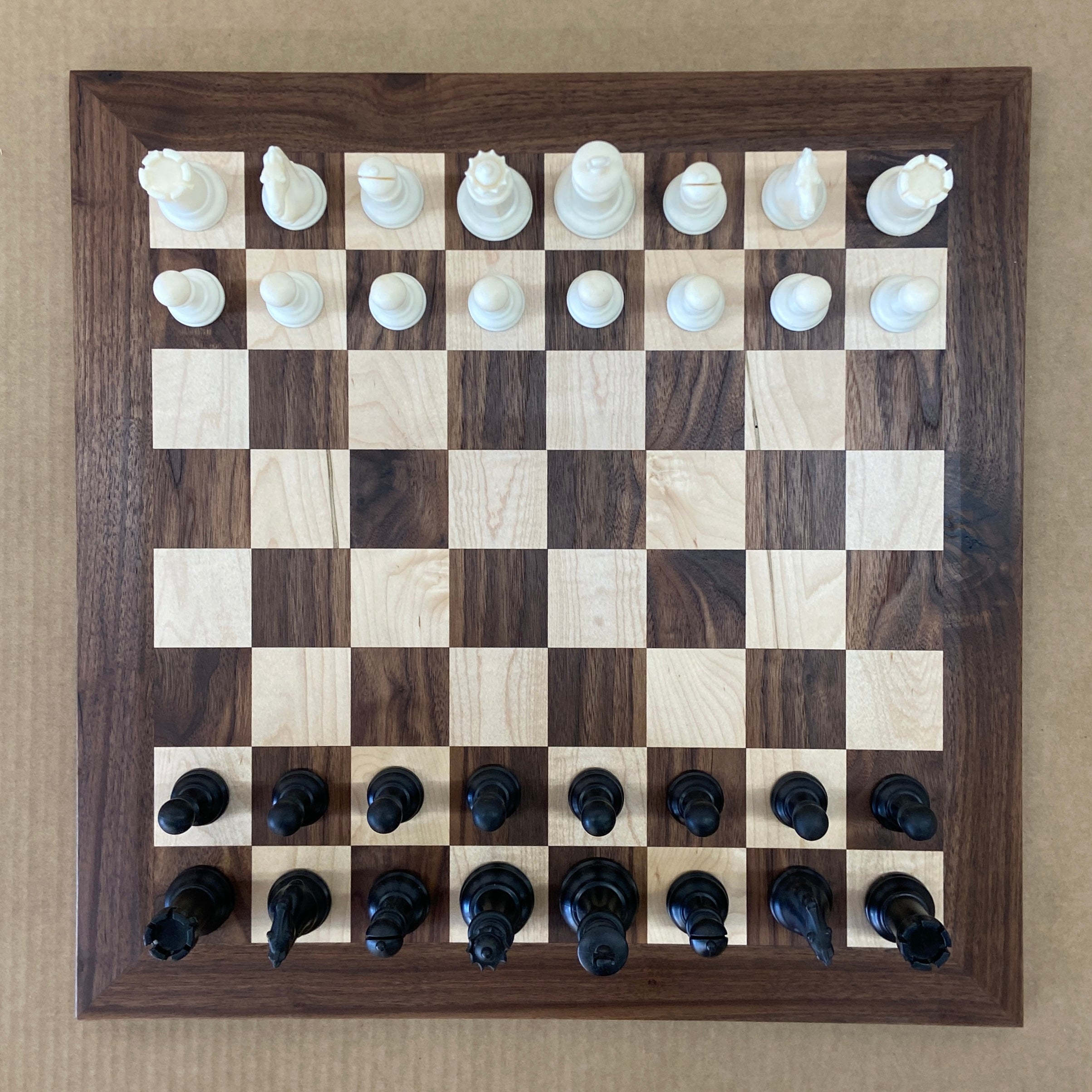 Solid Walnut & Maple Chess Board with Triple-Weighted Pieces – Satin Finish