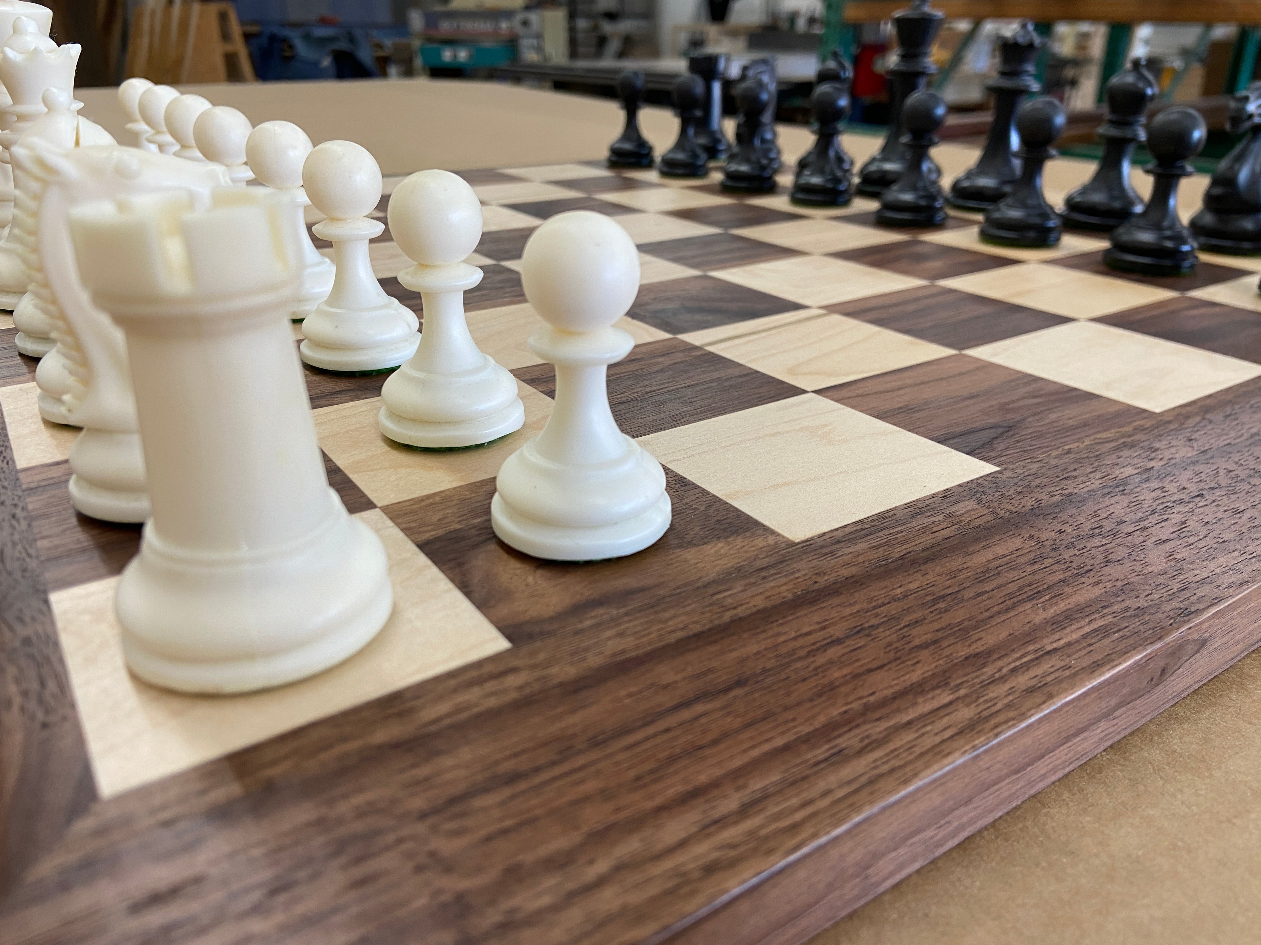 Solid Walnut & Maple Chess Board with Triple-Weighted Pieces – Satin Finish